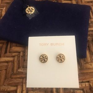 Tory Burch logo circle-stud earrings. NWT